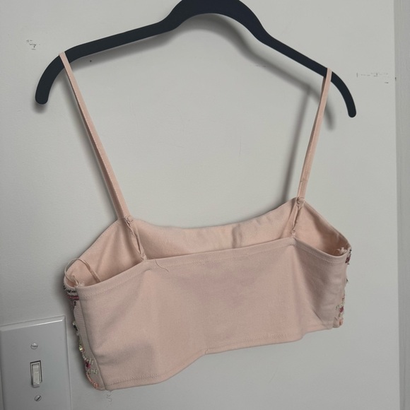 Zara Embroidered sparkly beaded Beige Crop Top mesh fairycore summer L - Picture 4 of 5